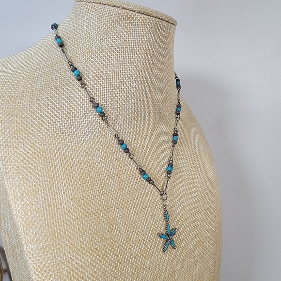 Zuni Style Faux Turquoise Beaded Necklace Star Starfish - Picture 8 of 17